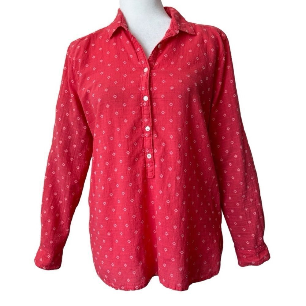 LOFT The Softened Tunic Shirt 100% Cotton Diamond Pattern Pink SZ M